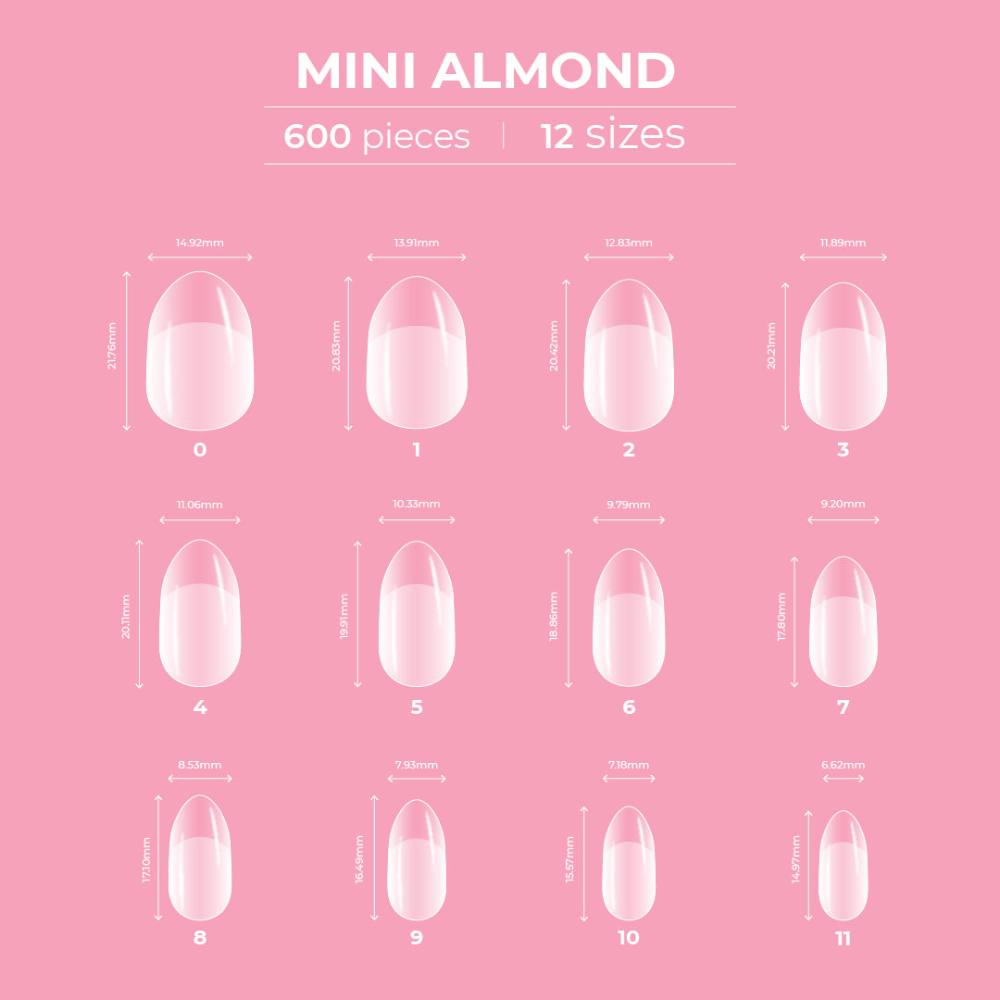 Glitterbels Dream Coverage Full Tips Almond Mini (12 sizes x 50)