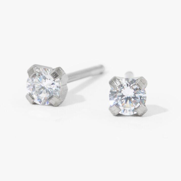 Caflon Birthstones Stud Earrings Stainless Steel Cubic Zirconia 2mm
