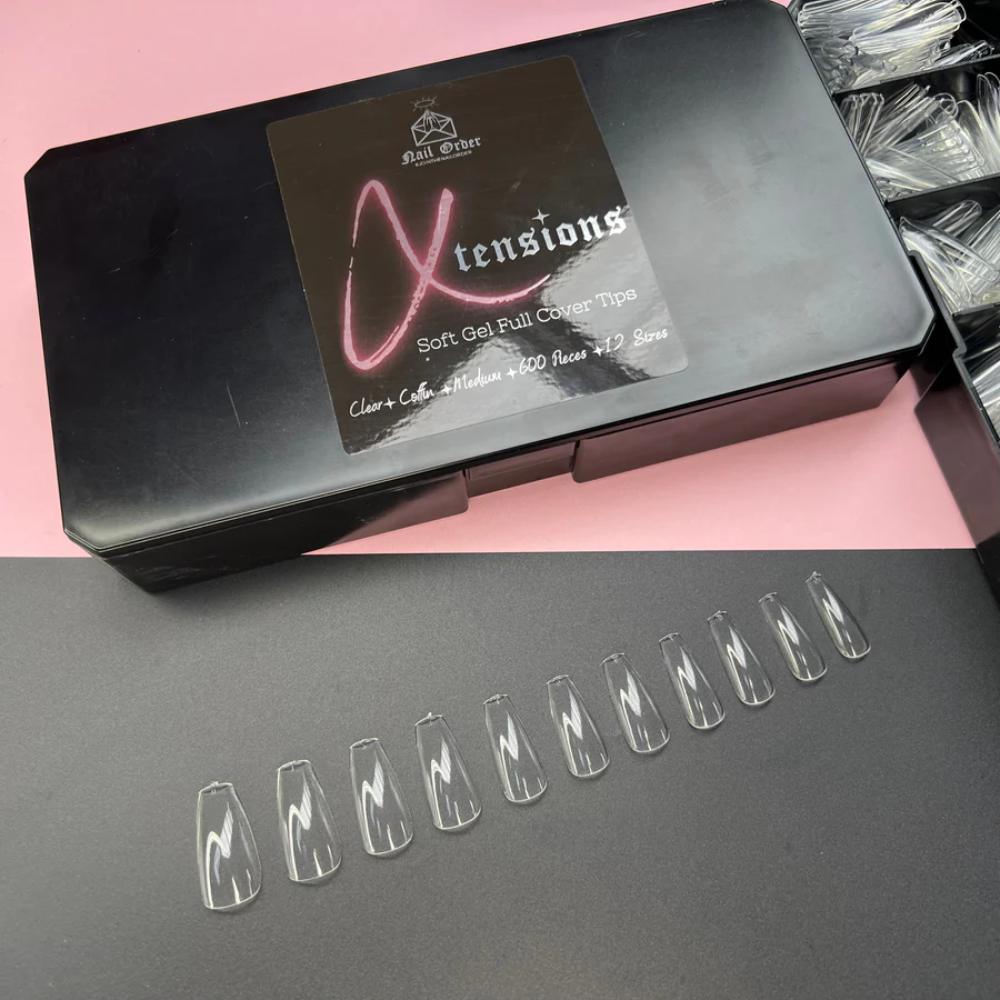 Nail Order Xtensions Full Cover Tips Medium Coffin (600)