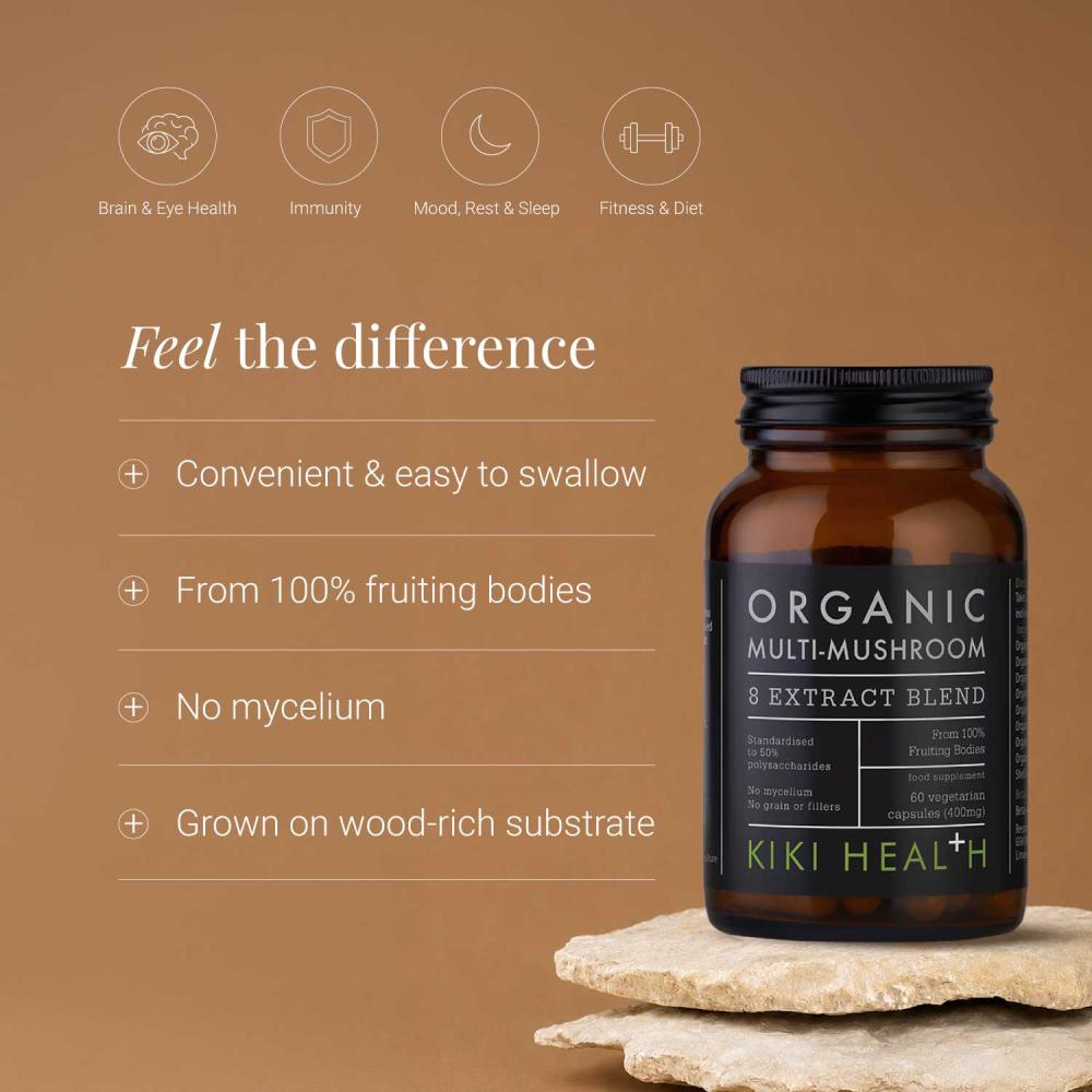 KIKI Health Organic Multi-Mushroom 8 Extract Blend Capsules 400mg (60)