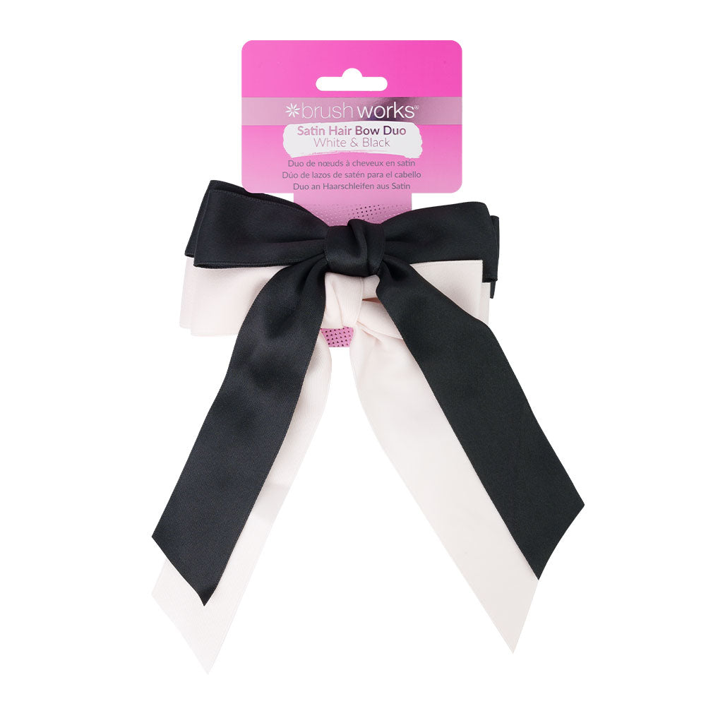 Brushworks Satin Hair Bow Duo Black & White