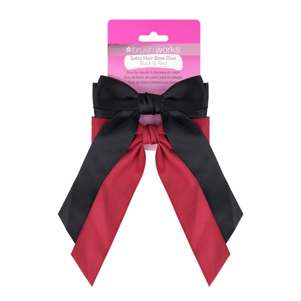 Brushworks Satin Hair Bow Duo Red & Black