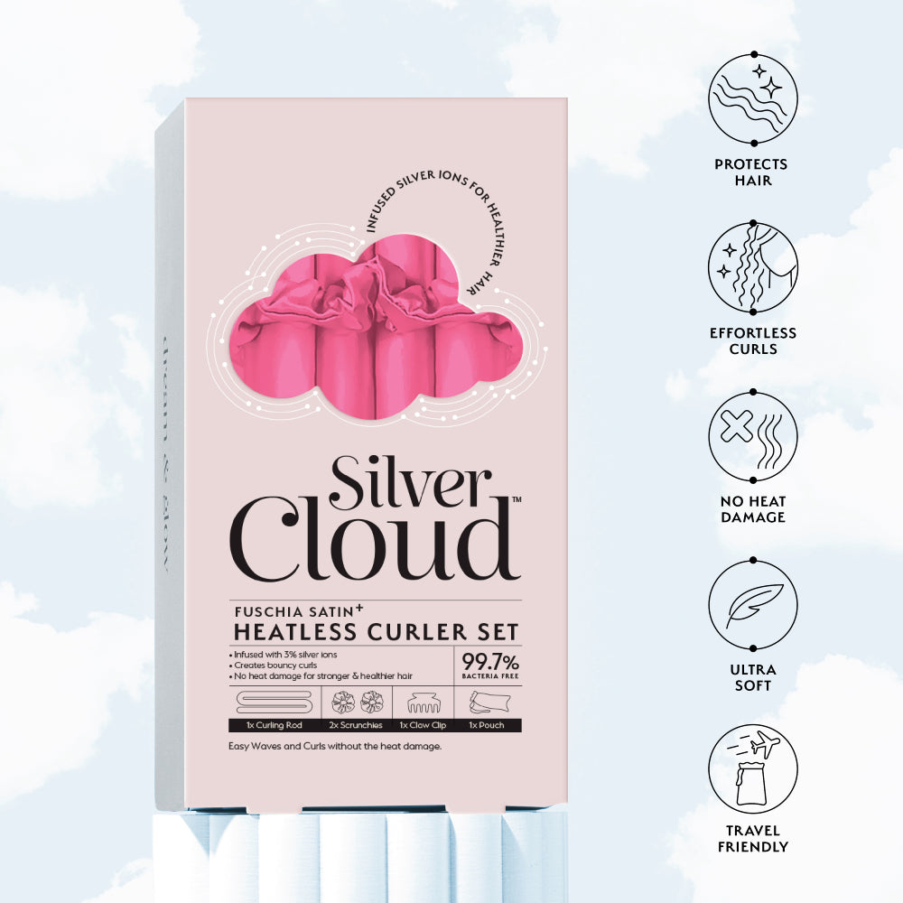 Silver Cloud Fuschia Satin Heatless Curler Set