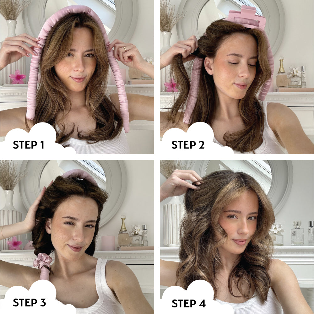 Silver Cloud Fuschia Satin Heatless Curler Set