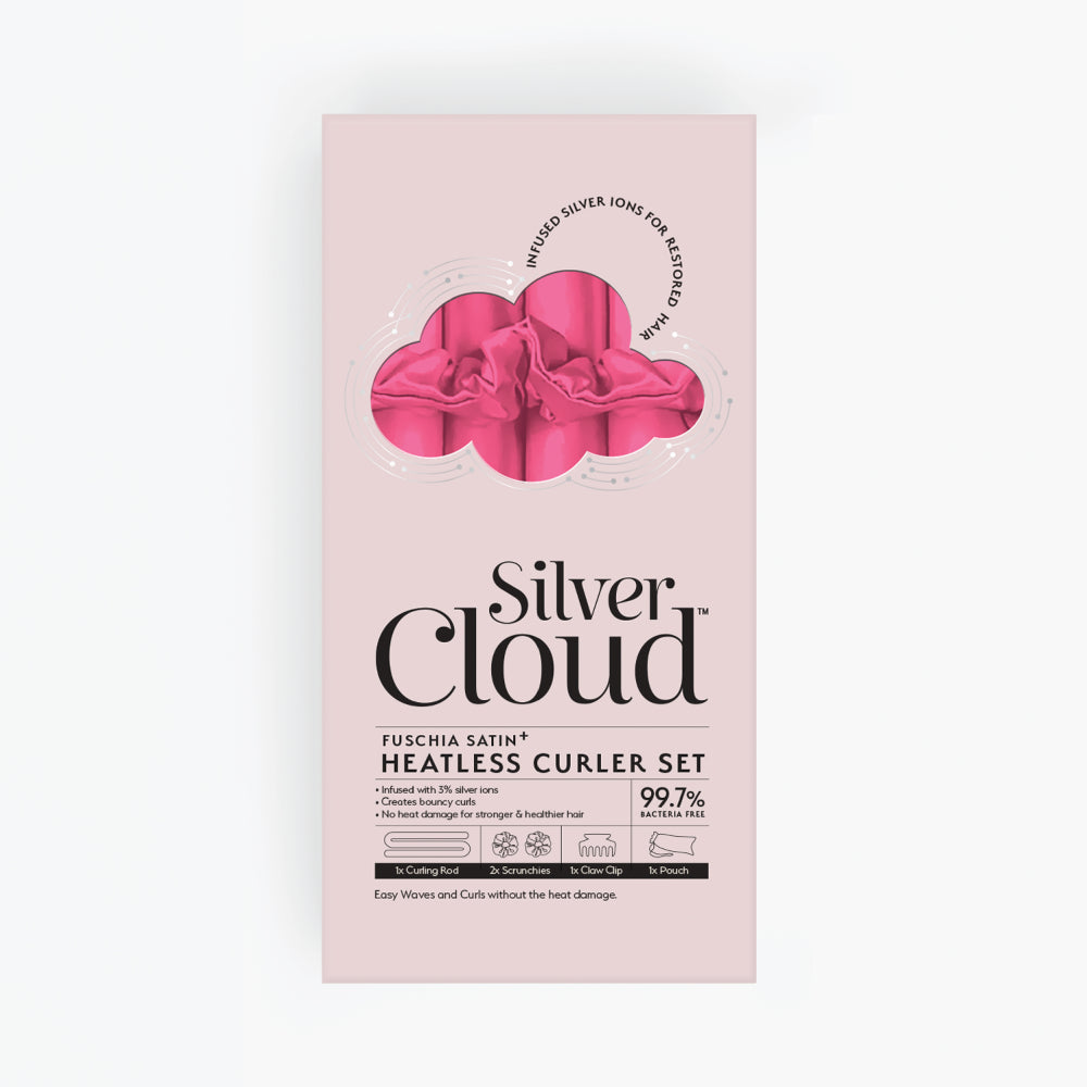Silver Cloud Fuschia Satin Heatless Curler Set