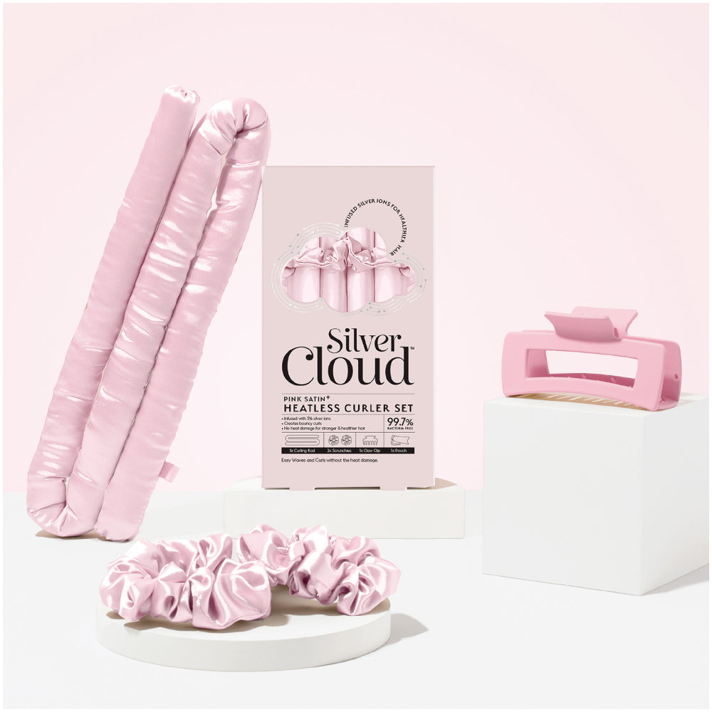Silver Cloud Pink Satin Heatless Curler Set