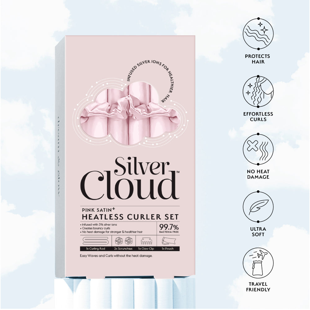 Silver Cloud Pink Satin Heatless Curler Set
