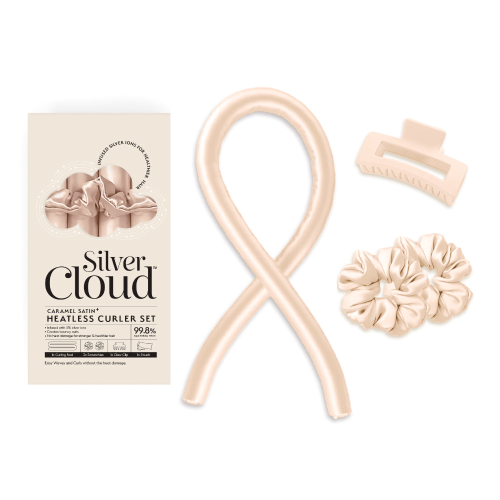 Silver Cloud Caramel Satin Heatless Curler Set