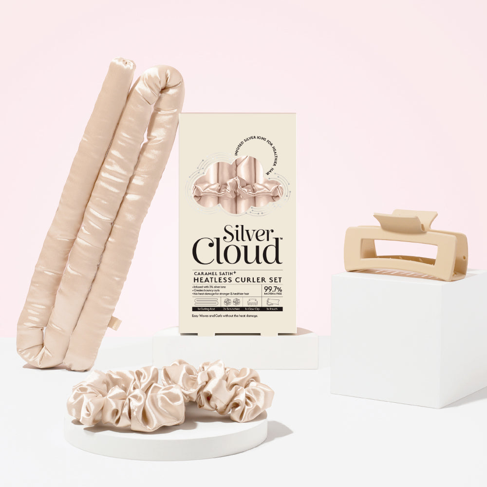Silver Cloud Caramel Satin Heatless Curler Set
