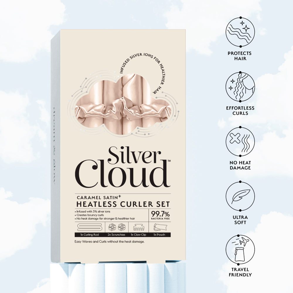 Silver Cloud Caramel Satin Heatless Curler Set