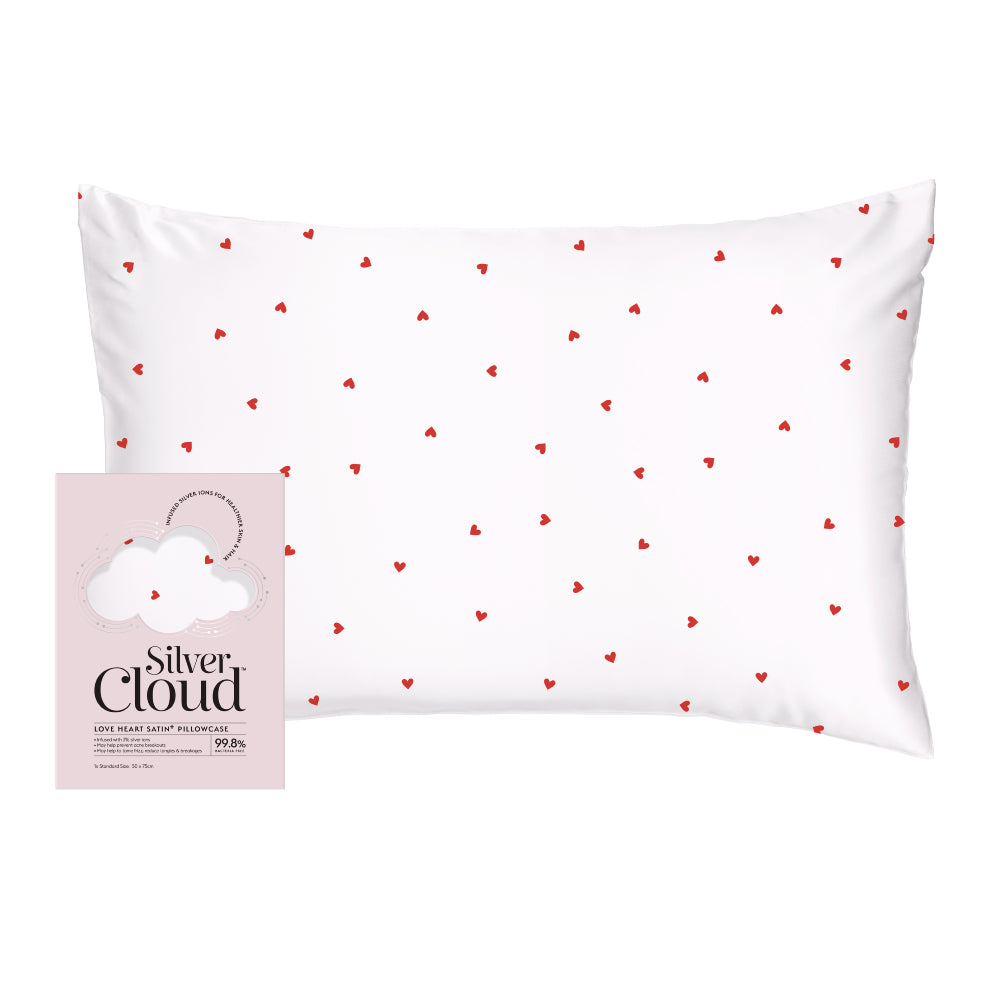 Silver Cloud Love Heart Satin Pillowcase