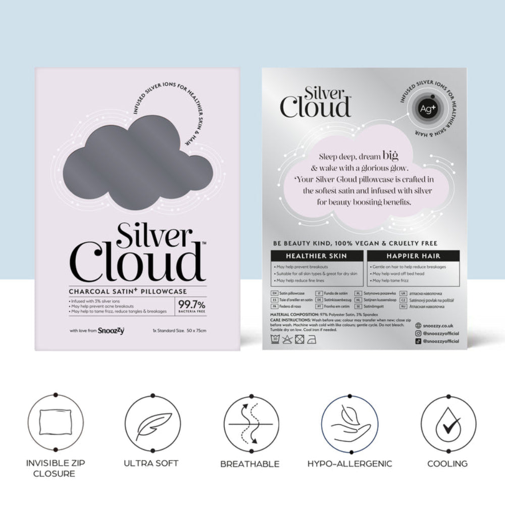 Silver Cloud Charcoal Satin Pillowcase