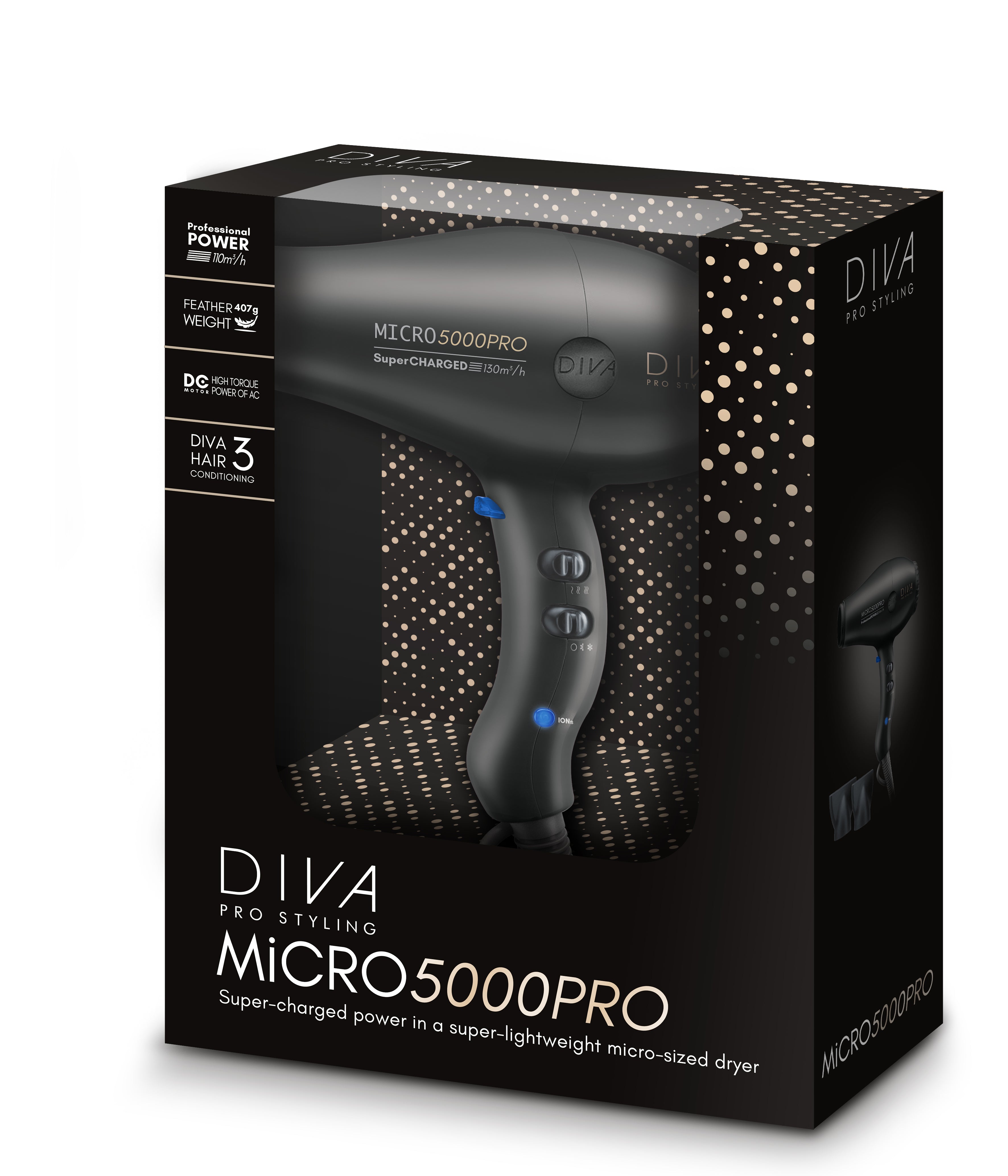 Diva Micro 5000Pro Hairdryer Black