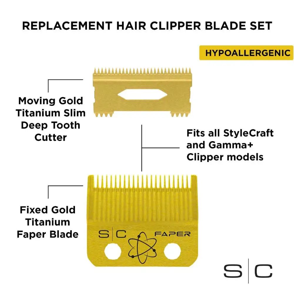 StyleCraft Slim Deep Tooth Faper Blade Set Gold