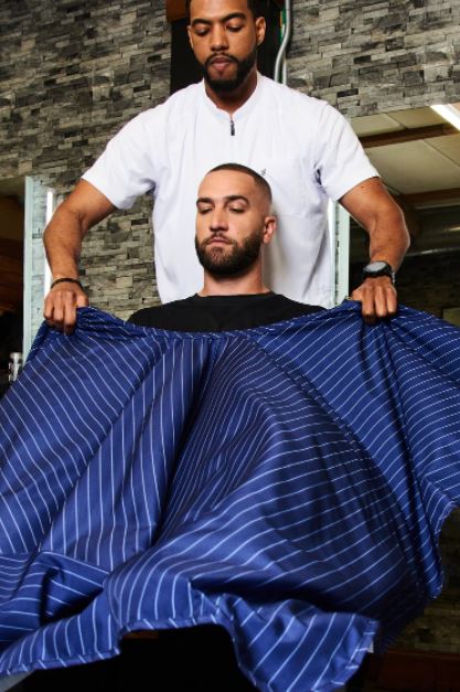 Barber Strong The Barber Cape Classic Collection Blue/ White Stripes