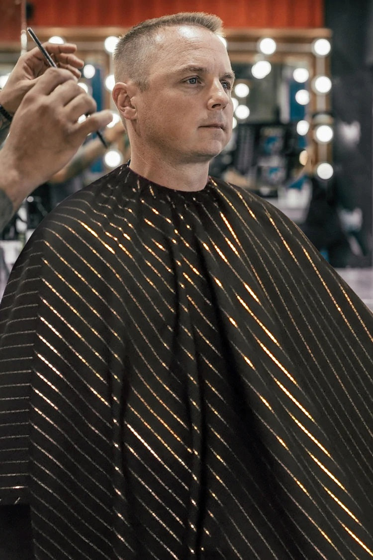 Barber Strong The Barber Cape 24K Gold Collection Black/Gold Stripes