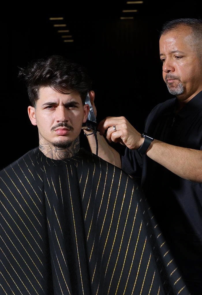 Barber Strong The Barber Cape 24K Gold Collection Black/Gold Stripes