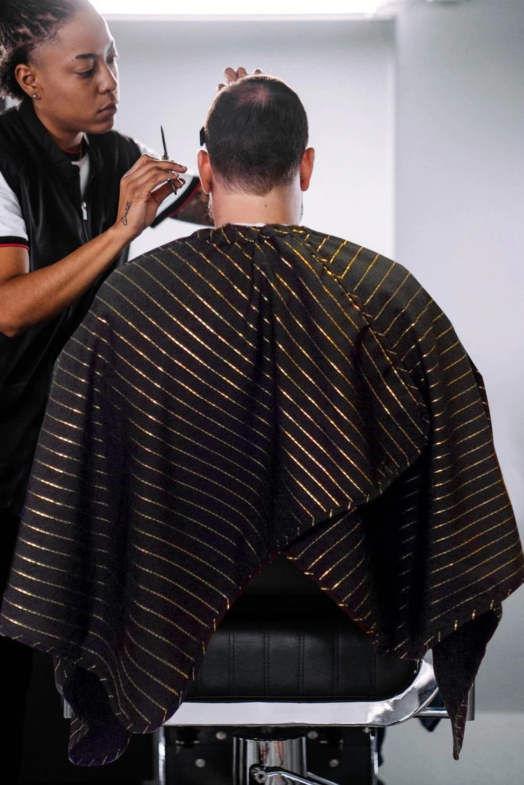 Barber Strong The Barber Cape 24K Gold Collection Black/Gold Stripes