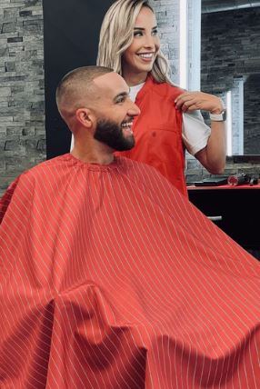 Barber Strong The Barber Cape Classic Collection Red/ White Stripes