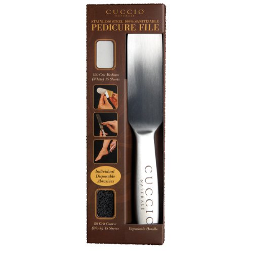 Cuccio Stainless Steel 100% Sanitizable Pedicure File With 180 Grit Medium (White) 15 Sheets