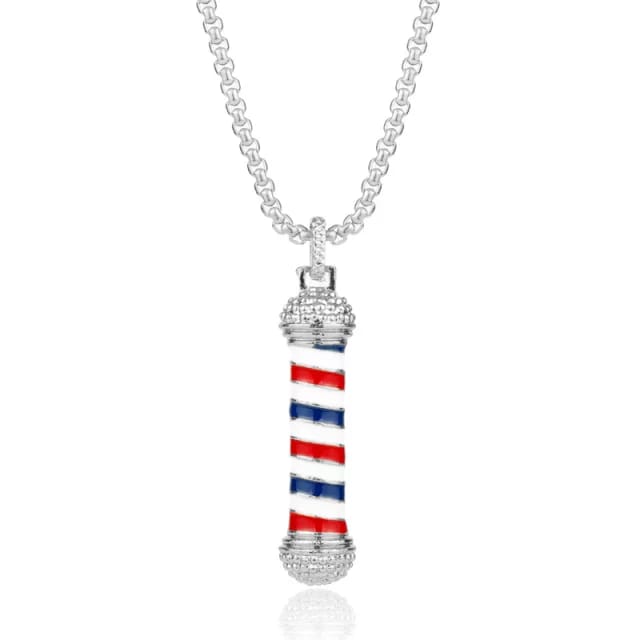 BarberStyle Silver Barber Pole Necklace