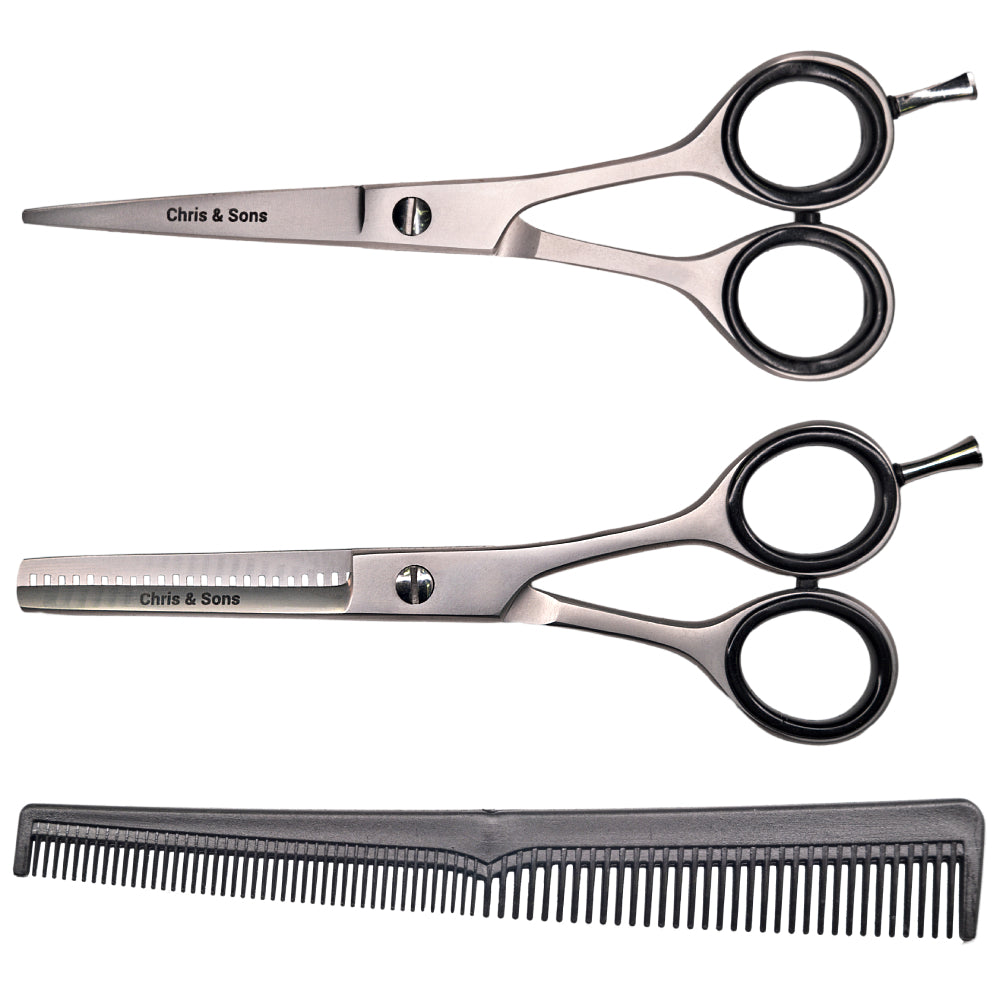 C&S Silver Scissors & Thinning Set Sand Finish 5.5"