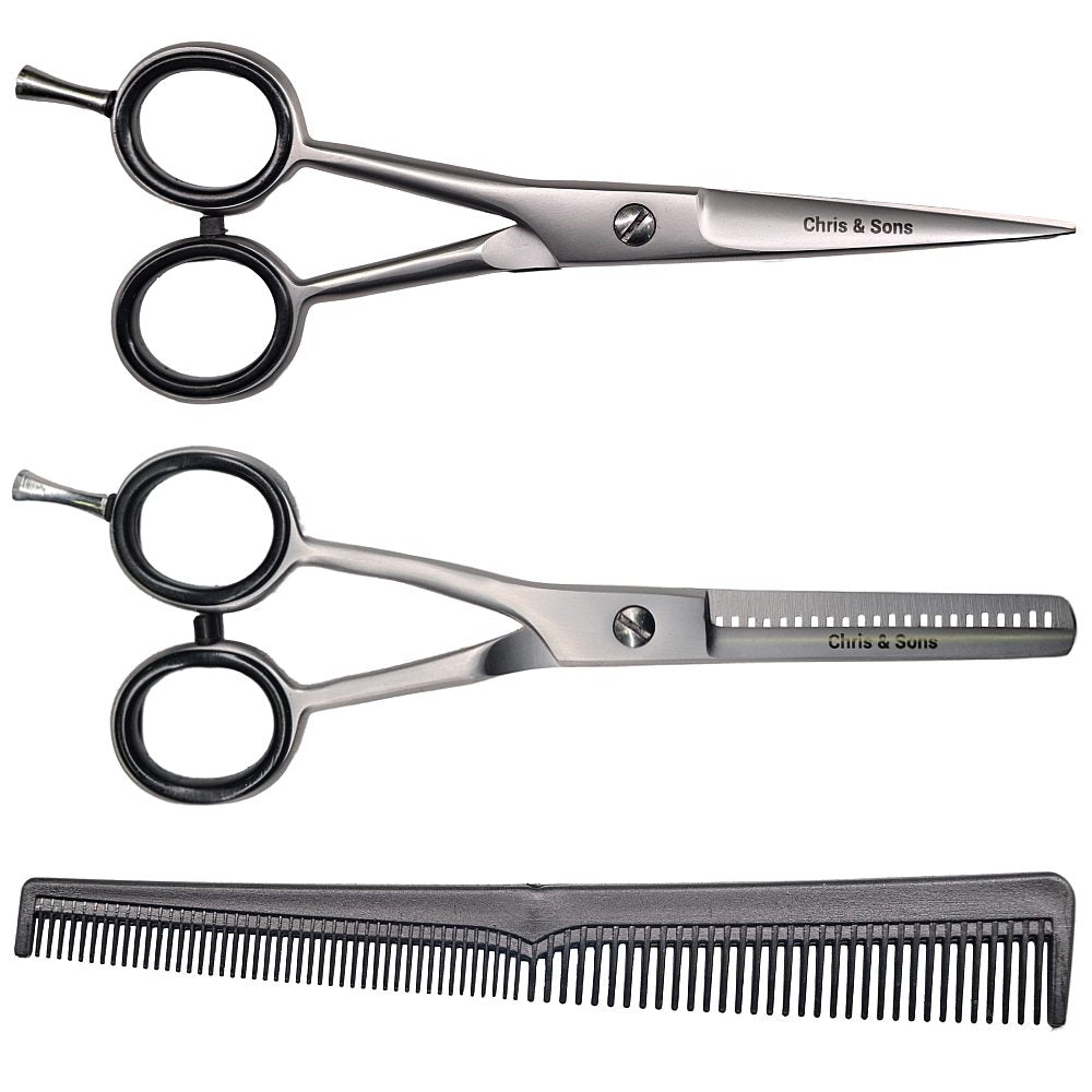 C&S Left Handed Silver Scissors & Thinning Set Sand Finish 5.5"