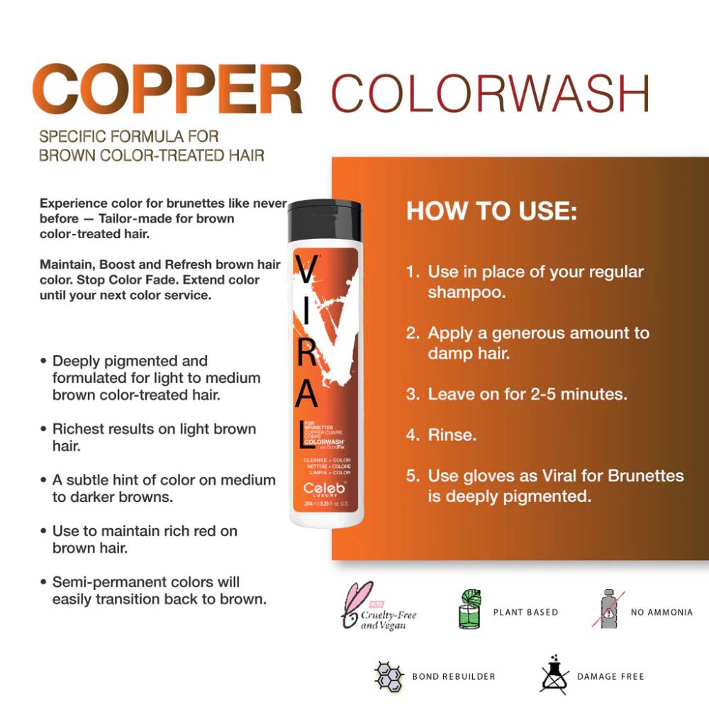 Celeb Luxury Viral Copper for Brunettes Colorwash Shampoo 244ml