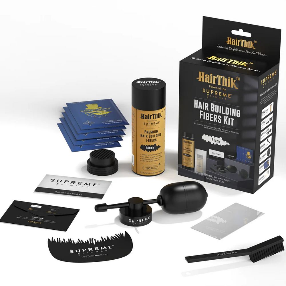 Supreme HairThik Hair Building Fibers 7-in-1 Starter Kit - Black
