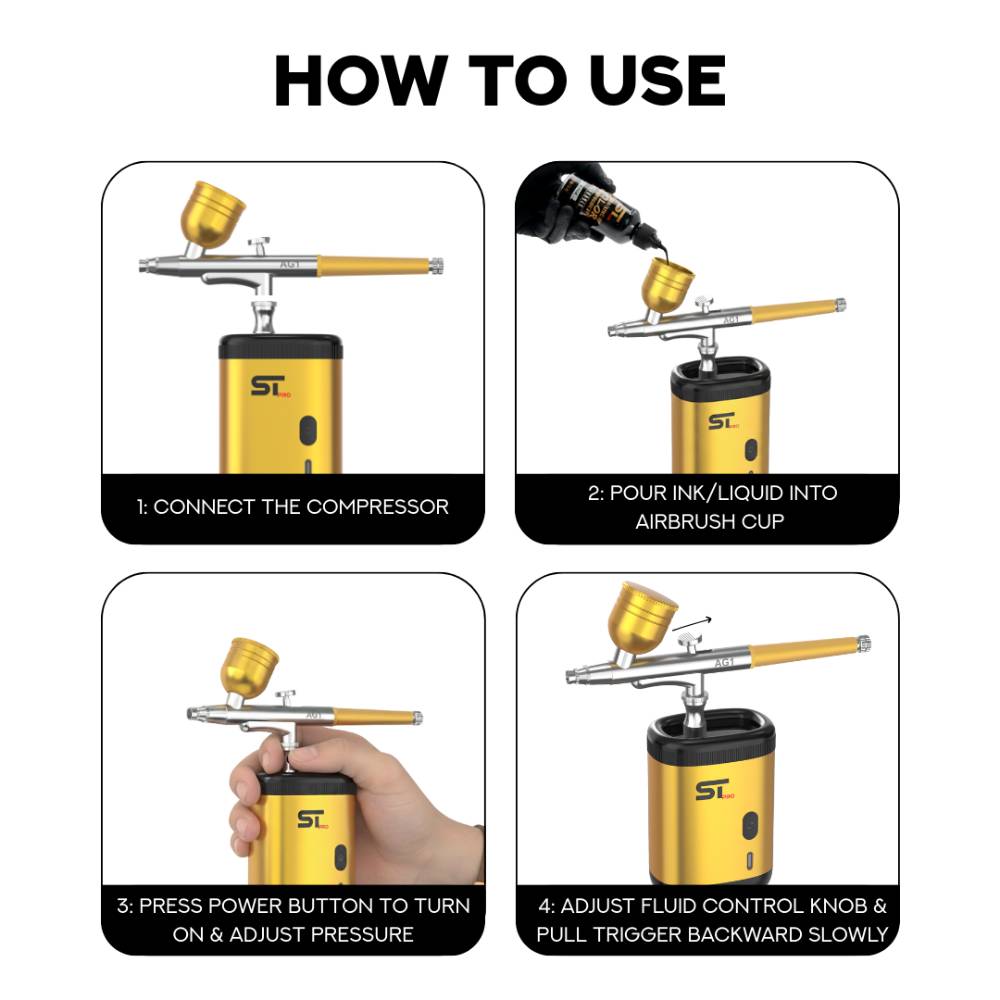 Supreme Airbrush Gun Kit Gold