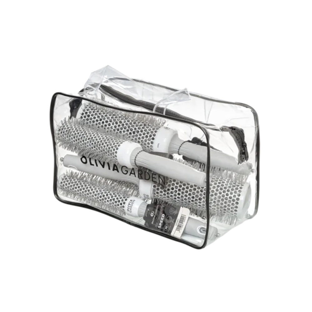 Olivia Garden Expert Blowout Speed White and Grey Bag Set (5 Brushes)