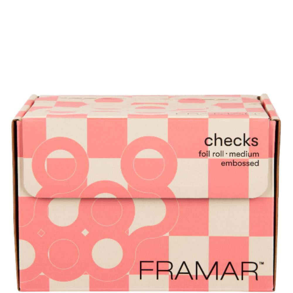 Framar Checkered Beige/Pink Embossed Foil Roll Medium (5" x 320')