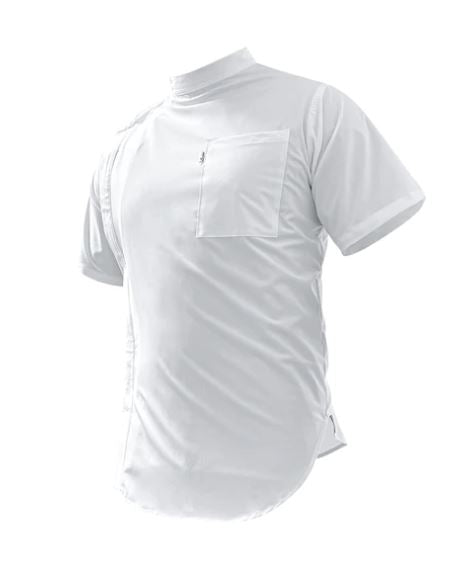 illuzien Solid White Scoop Bottom Barber Smock