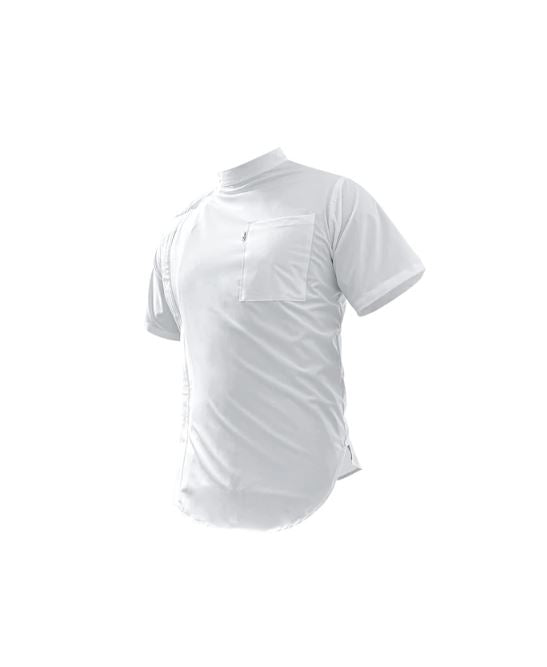 illuzien Solid White Scoop Bottom Barber Smock
