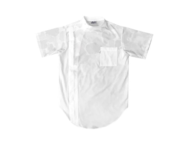 illuzien White Camo Scoop Bottom Barber Smock