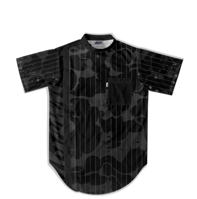 illuzien Black Camo Pinstripe Scoop Bottom Barber Smock