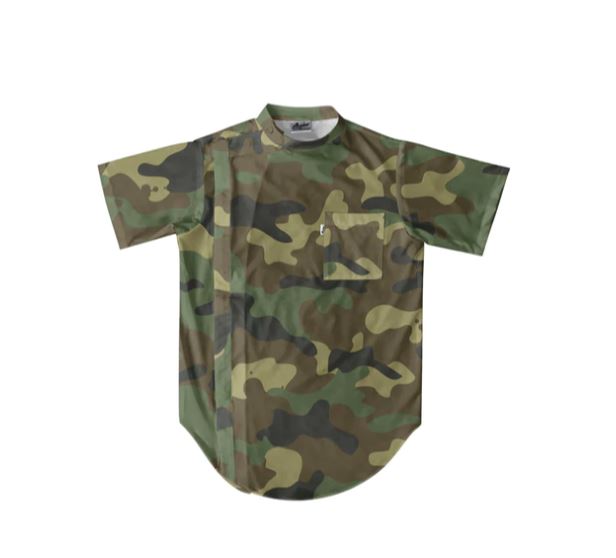 illuzien Woodland Camo Scoop Bottom Barber Smock