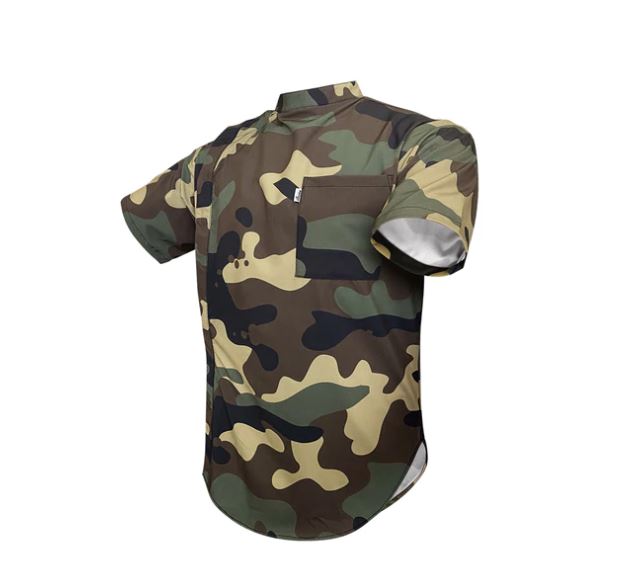 illuzien Woodland Camo Scoop Bottom Barber Smock