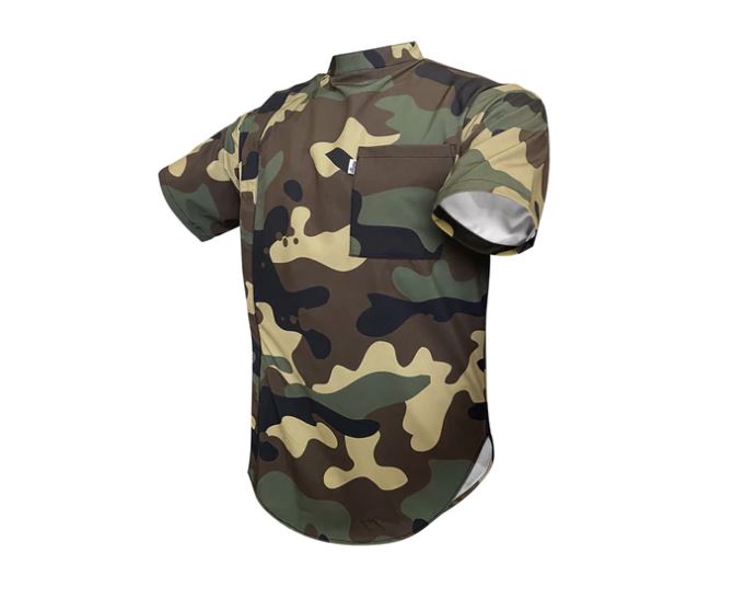 illuzien Woodland Camo Scoop Bottom Barber Smock