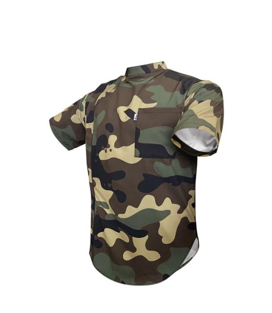 illuzien Woodland Camo Scoop Bottom Barber Smock
