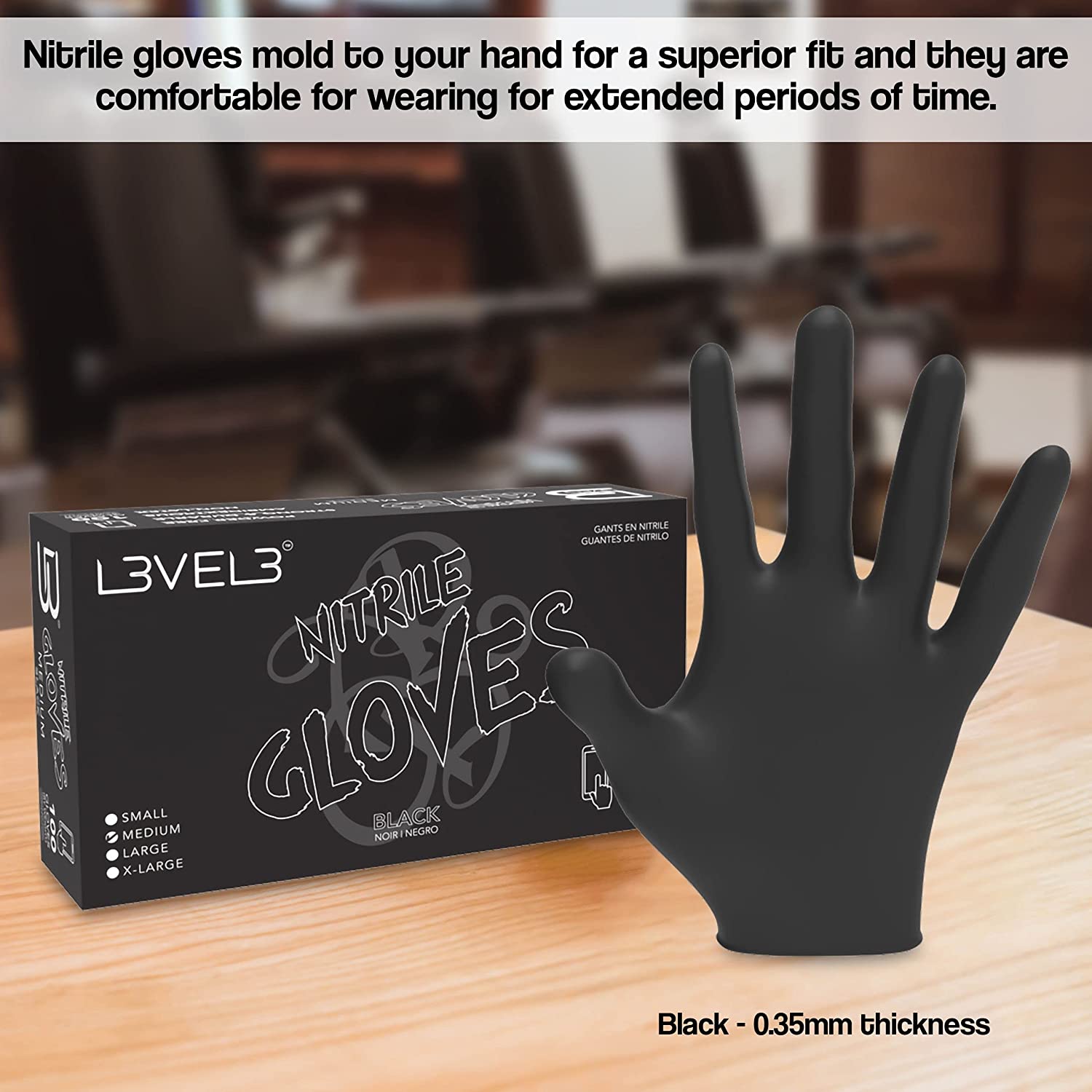 L3VEL3 Professional Nitrile Gloves Black (100)