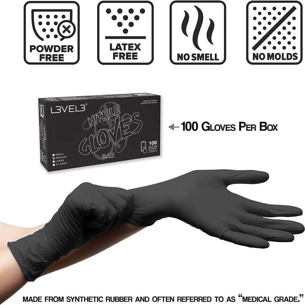 L3VEL3 Professional Nitrile Gloves Black (100)