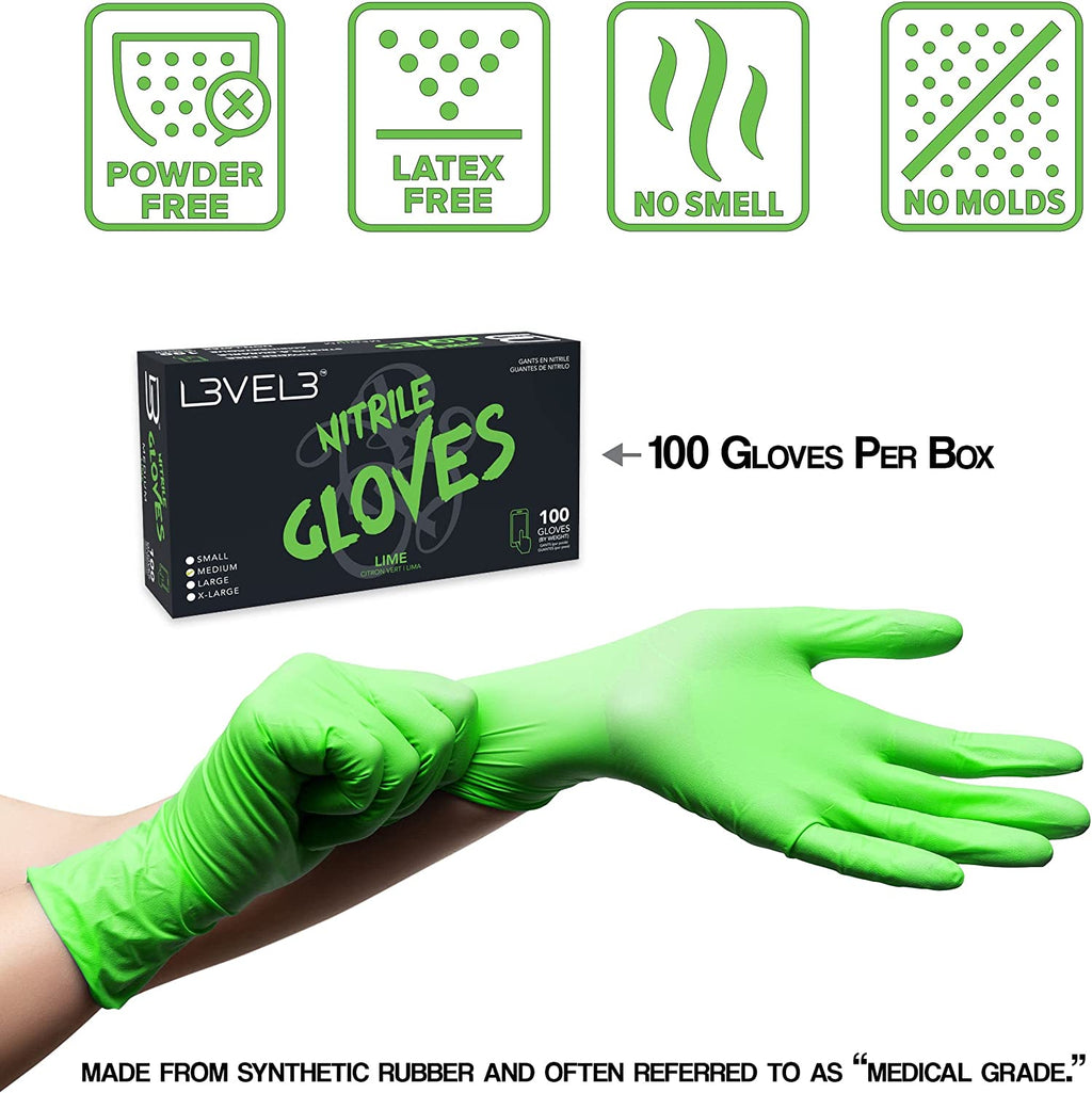 L3VEL3 Professional Nitrile Gloves Lime (100)