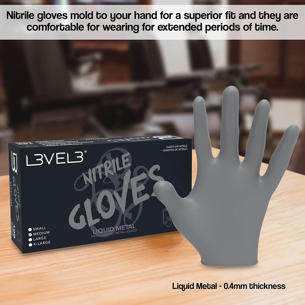 L3VEL3 Professional Nitrile Gloves Liquid Metal (100)