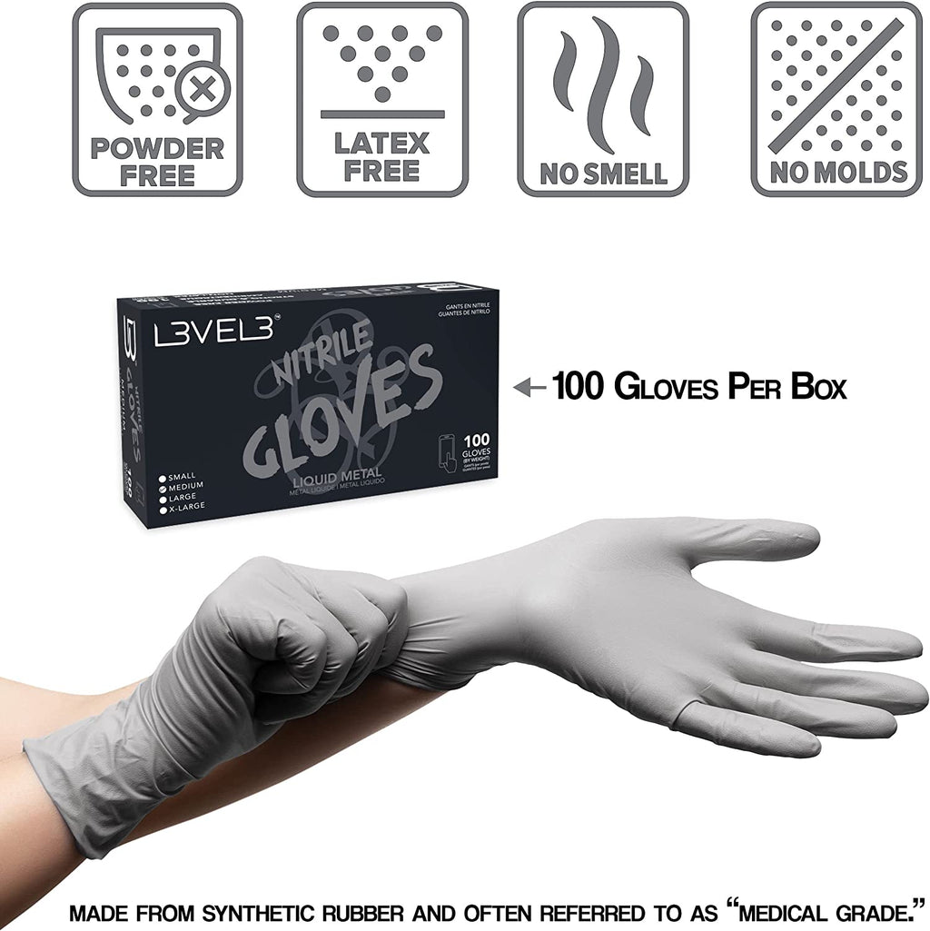 L3VEL3 Professional Nitrile Gloves Liquid Metal (100)