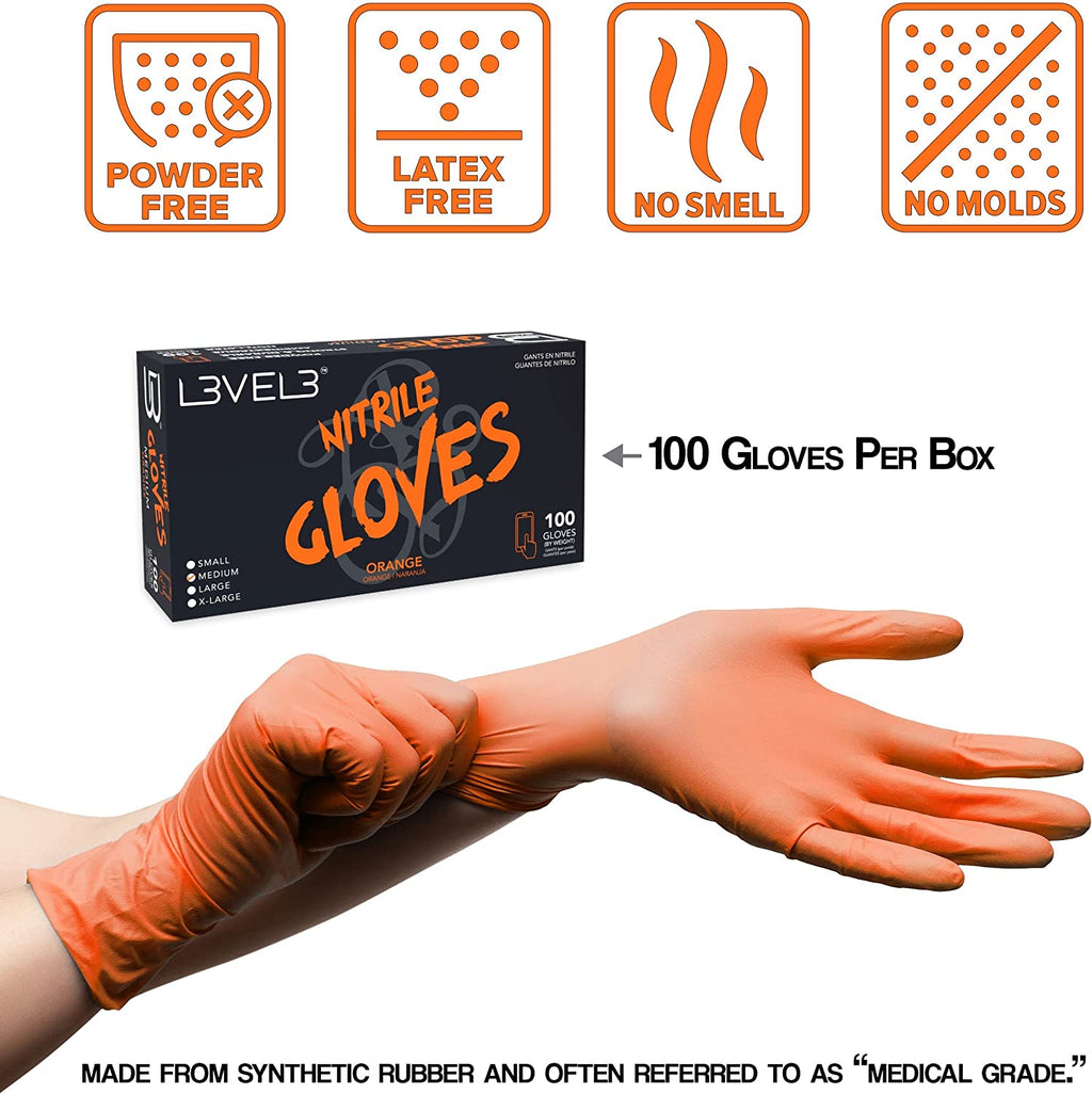 L3VEL3 Professional Nitrile Gloves Orange (100)