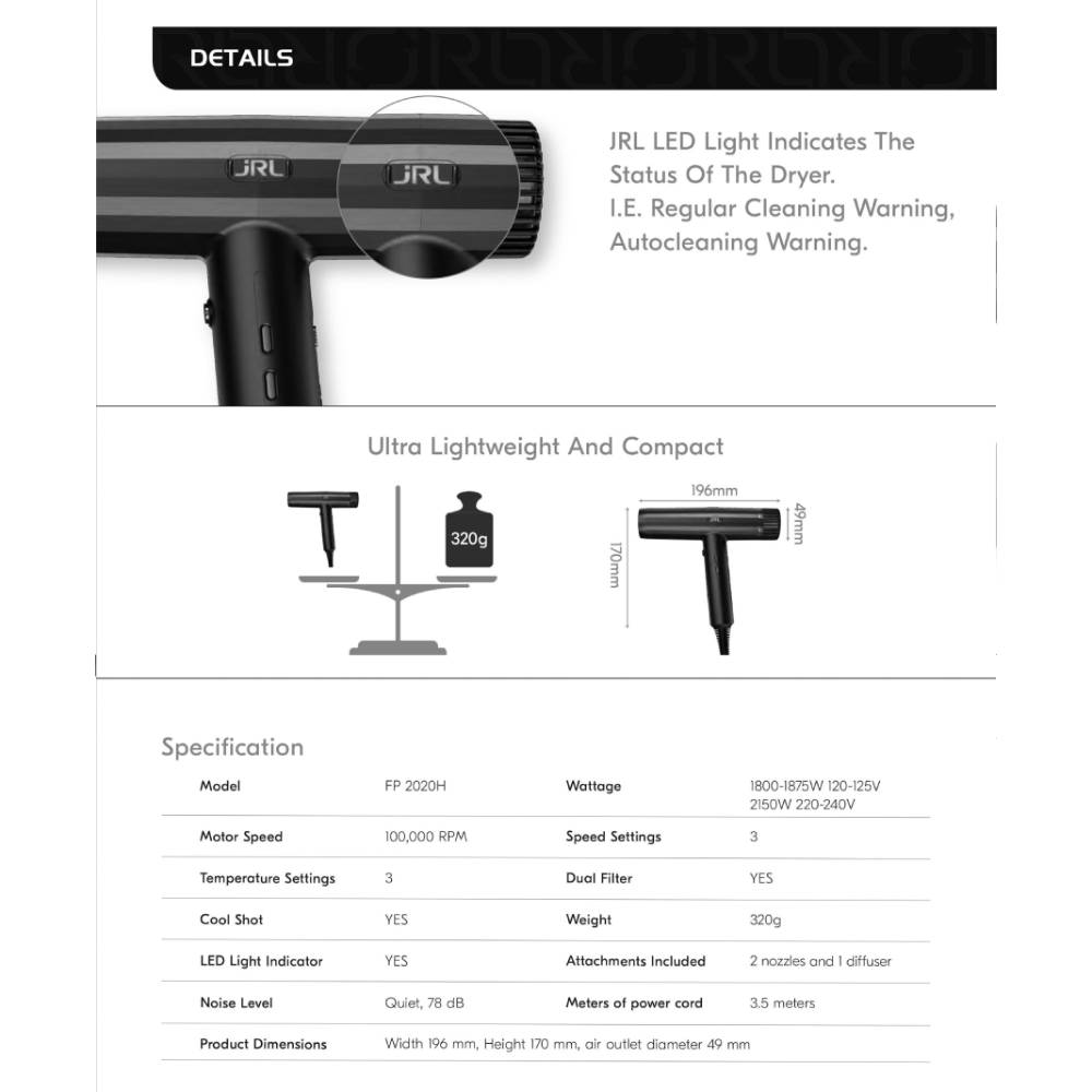 JRL Forte Pro 2020H Sunset Sapphire Hair Dryer