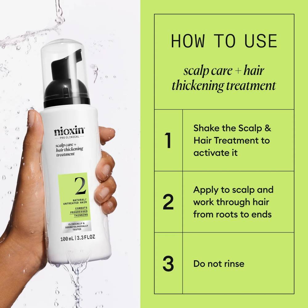 Nioxin System 2 Scalp + Hair Thickening Treatment for Progressed Thinning Natural Hair 100ml