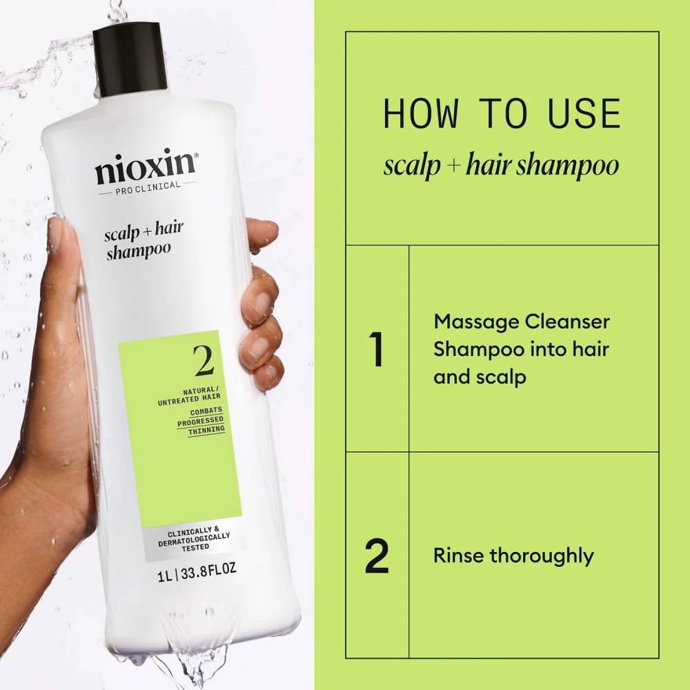 Nioxin System 2 Scalp + Hair Shampoo for Progressed Thinning Natural Hair 1000ml