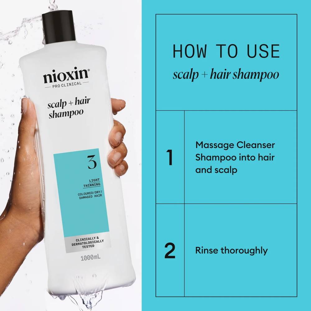Nioxin System 3 Scalp + Hair Shampoo for Light Thinning Coloured Hair 1000ml